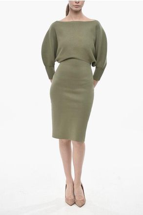 Super Blond Knit Sheath Dress With 3/4 Batwing Sleeves size 42
