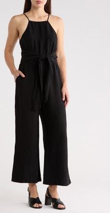 Matty M Linen Blend Straight Leg Jumpsuit in Black at Nordstrom Rack, Size X-Small