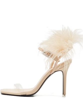 Black Suede Studio x Caroline Stanbury feather-trim sandals - women - Calf Leather/Feather/Calf Leather/Calf Leather/PVC - 38 - Neutrals