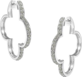 House of Brilliance Silver 1.0 Ct Diamond 4 Leaf Clover Shape Hoop Earrings in White at Nordstrom