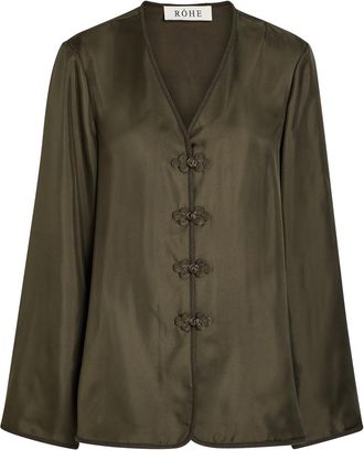 R&oacute;he Mandarin-closure Silk top - Dark Green - 38 (UK10 / S)