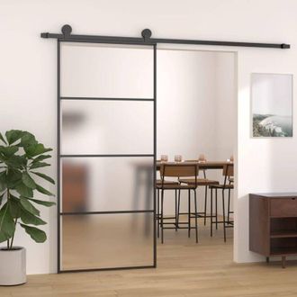 vidaXL Puerta Corredera Esg Vidrio Y Aluminio 90x205 Cm Negro Vidaxl
