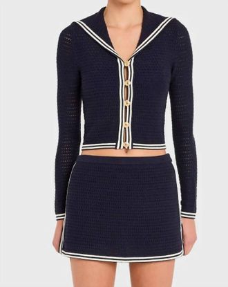 Amanda Uprichard Monique Long Sleeves Cardigan In Navy/ivory
