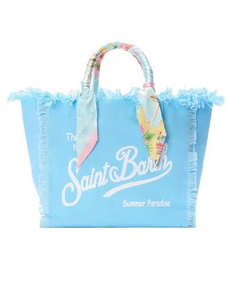MC2 Saint Barth Cotton Canvas Tote Bag with Fringed Edges and Logo