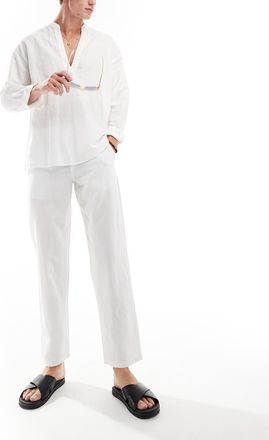 Jack & Jones drawstring linen mix pants in white