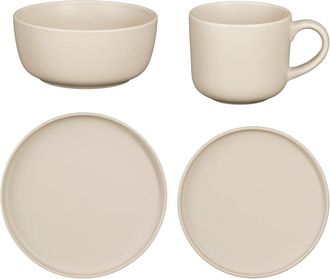 MiCa Decorations Vajilla de gres color topo para 4 personas