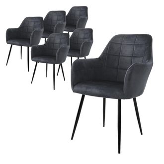 ECD Germany Ecd Germany - 6x Juego Sillones De Comedor - Gris Oscuro - Asiento Terciopelo - Patas De Madera Refuerzo De Acero - Estilo Vintage - Asientos Modernos