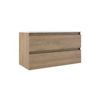 Adema Chaci Badkameronderkast - 100cm - 2 lades - greeploos - binnnelade linnen - eiken