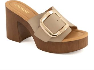 Andrea Womens Slip On Heeled Sandals In Beige
