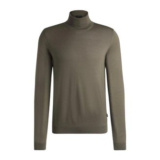 HUGO BOSS Truien & Vesten, Heren, Groen, S, Wol, Groene Trui Slim Fit Wol
