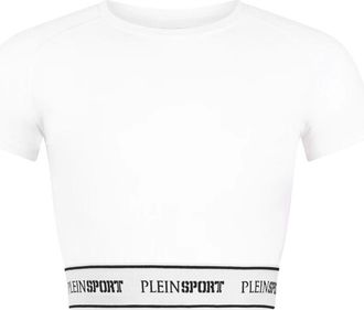 Plein Sport Fleece Cropped T-Shirt - Dames - Sportshirts - Wit - XS - Katoen - Fitness