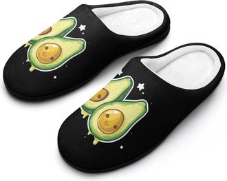 Generic Funny Avocado Mens Slippers Slip On Comfortable Fleece Cotton House Shoes Winter