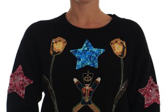 Dolce & Gabbana Womens Fairy Tale Crystal Black Cashmere Sweater Clothing