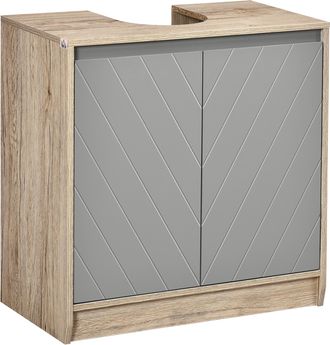 OEM Mueble Para Debajo Del Lavabo Armario De Ba&ntilde;o De Suelo Con Puerta Doble Y Estante Ajustable 60x30x59,8 Cm Roble Y Gris
