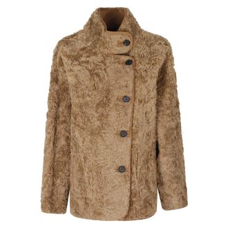 Low Classic LOW Classic - Omkeerbaar Shearling-jack met hoge kraag - Dames - Jassen - Bruin - Maat: XS Wol