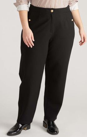 Universal Standard Audrey Tailored Ponte Pants in Black W/Gold Buttons at Nordstrom, Size Xxx-Large