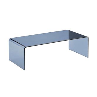 Sweeek Mesa de centro rectangular de cristal templado, azul gris