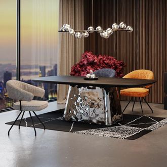 Kare Design Mesa de comedor de MDF y acero, negro y plateado, 220x110cm