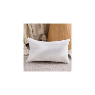 OEM Funda De Almohada Lumbar Blanca De 30x50 Cm (12x20 Pulgadas), Pana Suave A Rayas, Decoraci&oacute;n De Estilo R&uacute;stico Moderno, Compatible Con Rellenos De Alm