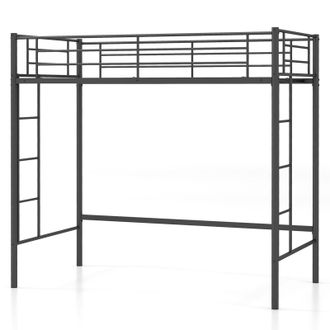 Costway Costway Metal Loft Bed Space-saving Loft Bed Frame with 2 Ladders in Black