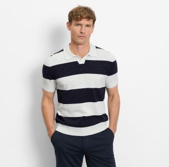 Olymp Kurzarmshirt OLYMP, Herren, Gr. XXL, marine, Feinstrick, Obermaterial: 84% Baumwolle, 16% Polyamid, gestreift, regular fit h&uuml;ftbedeckend, Rundhals, Ri