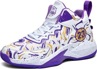 Generic Unisex Basketball Shoes Anti Slip Breathable Fashionable Graffiti Sports Training Boots Walking Shoes(Purple,8.5 UK)