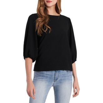 Vince Camuto Crinkled Puff Three-Quarter Sleeve Top in Rich Black at Nordstrom, Size Small