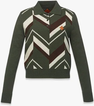 MCM Mega Herringbone Polo Sweater in Wool Jacquard