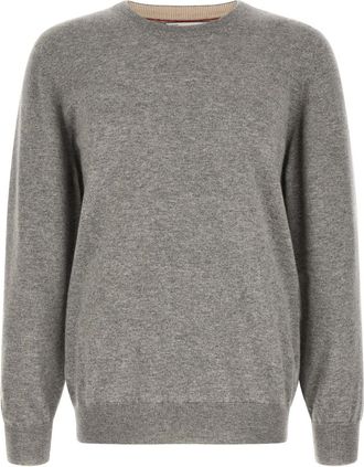 Brunello Cucinelli Grey Solid Crew Neck Sweater