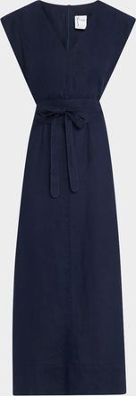 Finley Beverly Tie-Waist Washed Linen Midi Dress