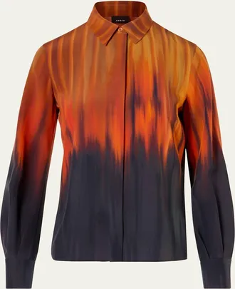 Akris Fuego Silk Crepe Button-Down Blouse