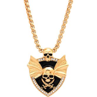Steeltime Mens 18k Gold Plated Skull Shield Pendant Necklace at Nordstrom Rack