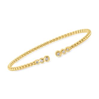 Ross-Simons Lab-Grown Diamond Beaded Cuff Bracelet in 18kt Gold Over Sterling