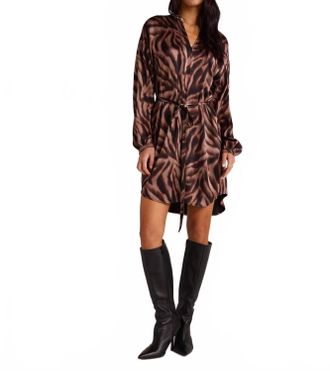 Bella Dahl Long Sleeve Belted Mini Dress In Hazy Woodland