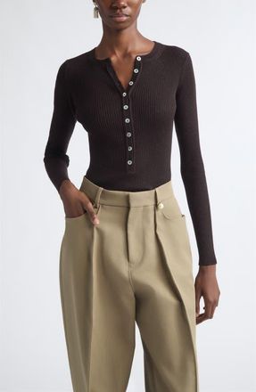 Nackiy&eacute; Insider Merino Wool & Silk Henley Sweater in Bitter Choco at Nordstrom, Size Medium