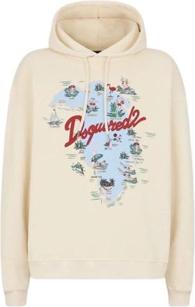 Dsquared2 Aloha Souvenir Relax Fit Hoodie - Heren - Hoodies - Beige - L - Katoen - Hoodies & sweatvesten