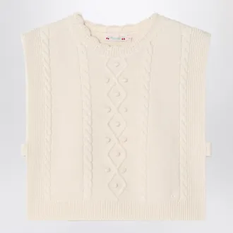 BONPOINT Gilet in lana beige con motivo a trecce
