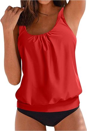 Generic Ladies Tankini Swimwear Sets Tummy Control Swimwear Two Piece Swimming Tops for Women with Shorts Built in Bra Swimsuit Plus Size Swimsuits for Women 