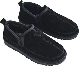 Generic Men snow boots thickened and fleece lined for winter warmth slip on cotton shoes low top short boots (Black,8.5)