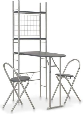 vidaXL Set Tavolo e Sedie Pieghevoli con Scaffale 3pz mdf Acciaio Nero - Vidaxl