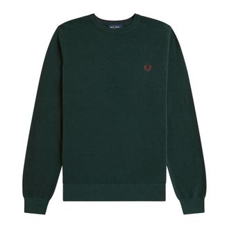 Fred Perry Round-neck Knitwear, male, Green, Size: 2XL Pique Stitch Jumper