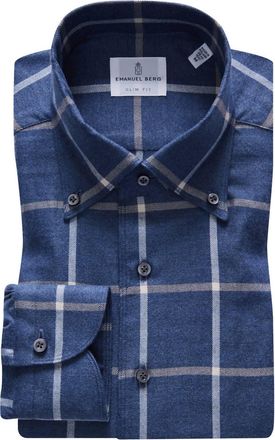 Emanuel Berg Mens Brushed Casual Sartorial Flannel Shirt In Dark Blue