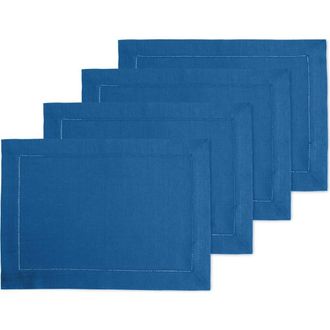Solino Home Linen Placemats - Classic Hemstitch, 14 x 19 in Indigo Blue at Nordstrom, Size Medium