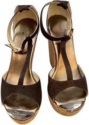 Jimmy Choo London Brown suede & cork wedge heeled sandals Size 38