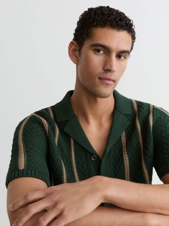 Reiss Forest Green Cotton-blend Textured-knit Stripe Shirt, Xxl
