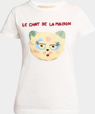 Valentino Garavani Cat Embroidered Cotton Jersey Short-Sleeve T-Shirt