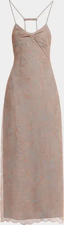 Emporio Armani Backless Floral-Embroidered Tulle Maxi Dress