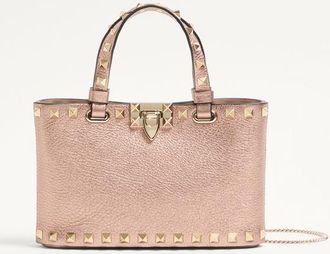 Valentino Garavani Mini Rockstud Shopping Bag in Laminated Grainy Calfskin. Wo