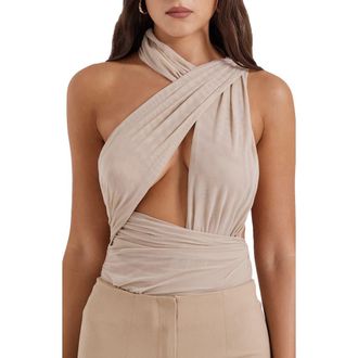 House of CB Ruched Cutout Bodysuit in White Pepper at Nordstrom, Size X-Small