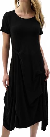 Joseph Ribkoff Ruched Short Sleeves Midi A-Line Dress In Black